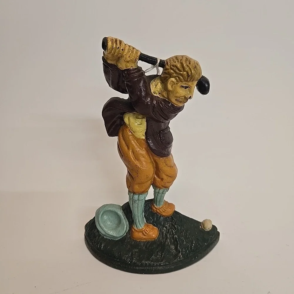 Vintage Cast Iron‎ Golfer Door Stop-Very Good